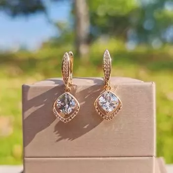 1 пара модных квадратных висячих сережек для женщин с кубическим цирконием, повседневные свадебные аксессуары для вечеринок золотой