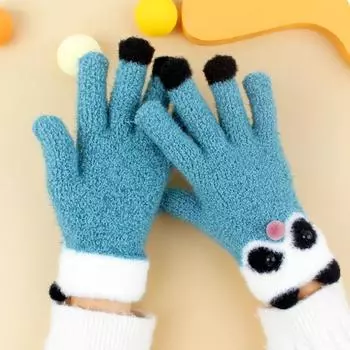 1 пара модных милых плюшевых перчаток для верховой езды на пять пальцев, зимние теплые детские подарочные вязаные варежки