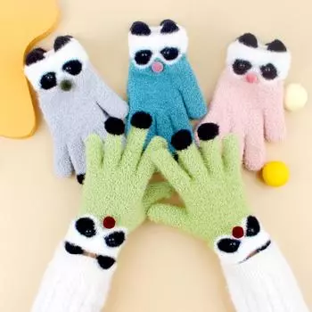 1 пара модных милых плюшевых перчаток для верховой езды на пять пальцев, зимние теплые детские подарочные вязаные варежки