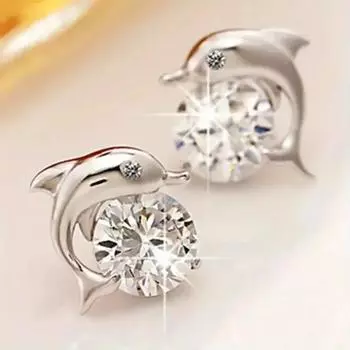 1 пара модных милых серег-гвоздиков с имитацией кристаллов дельфина для девочек, идеальный выбор для подарков серебряный