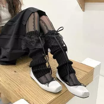 1 пара модных милых шикарных удобных теплых чехлов для ног с кружевным бантом, вязаных Y2K