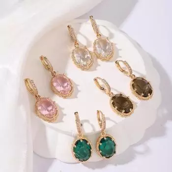 1 пара модных овальных висячих сережек с искусственными кристаллами для женщин, ювелирные изделия с кубическим цирконием, повседневные аксессуары белый