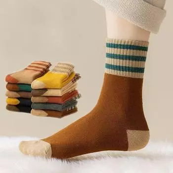 1 пара модных полосатых носков с цветными блоками, удобные женские чулки до середины икры, мягкие теплые носки 1 pairs чёрный