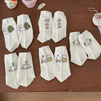 1 пара модных повседневных чулок средней длины с рисунком кота, милые носки из полиэстера для женщин и девочек, универсальные дышащие носки