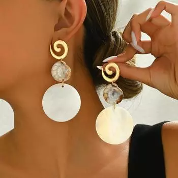 1 пара модных преувеличенных гладких металлических геометрических форм с декором в виде ракушек, массивные серьги, подходящие для осенне-зимнего отпуска, свидания, пляжной вечеринки, подарка one-size