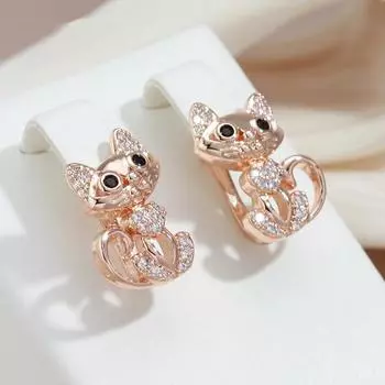 1 пара модных ретро-сережек с милым котенком для женщин, золотой цвет, циркон, микро-воск, инкрустация, вечерние ювелирные украшения чёрный