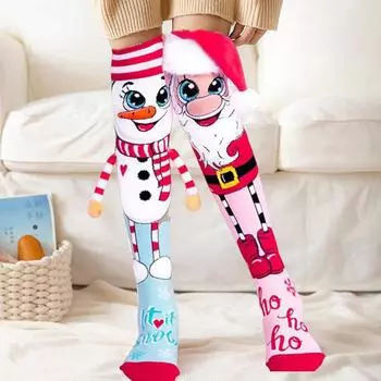 1 пара модных рождественских носков с изображением Санты, прозрачный принт, создающий атмосферу, не садящиеся носки с изображением Санты и снеговика в подарок на Рождество