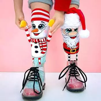 1 пара модных рождественских носков с изображением Санты, прозрачный принт, создающий атмосферу, не садящиеся носки с изображением Санты и снеговика в подарок на Рождество