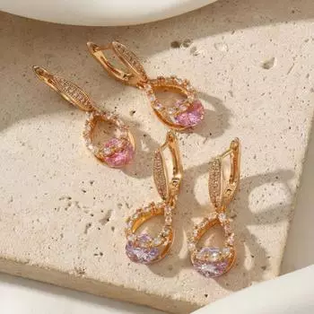 1 пара модных розовых/фиолетовых полых сережек-капель для женщин, ювелирные изделия из кубического циркония, аксессуары для свадебной вечеринки розовый