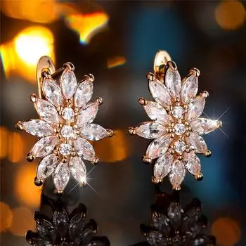 1 пара модных серег-колец с белыми цветами циркония, роскошные золотые свадебные украшения, подарки белый/золотой