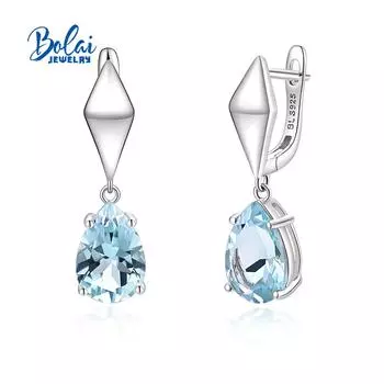 1 пара модных серег с натуральным небесно-голубым топазом в форме капли для женщин, повседневная одежда, изысканные ювелирные изделия из стерлингового серебра 925 пробы M синий