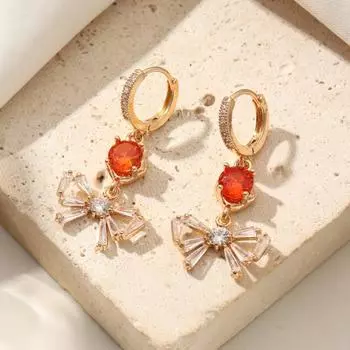 1 пара модных сережек-бантов для женщин, серьги с кубическим цирконием, украшения для рождественской вечеринки, аксессуары золотой