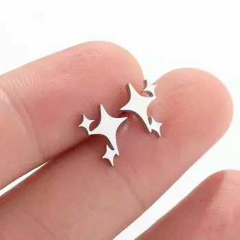 1 пара модных сережек-гвоздиков из нержавеющей стали в форме креста и звезды для женщин и девушек, корейские серьги в форме четырехконечной звезды, ювелирные изделия в подарок серебряный