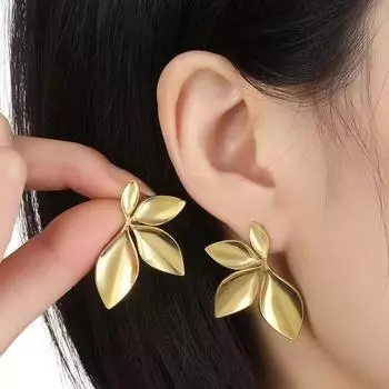 1 пара модных сережек-гвоздиков из нержавеющей стали в виде листьев и цветов, яркие, антиаллергенные, водонепроницаемые, с очаровательной текстурой, ювелирные изделия высокого качества