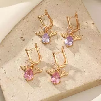 1 пара модных сережек-подвесок в виде оленя для женщин, серьги с кубическим цирконием, украшения для рождественской вечеринки, аксессуары розовый
