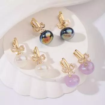 1 пара модных сережек с имитацией жемчуга для женщин, ювелирные изделия с бантом из кубического циркония, свадебные аксессуары синий