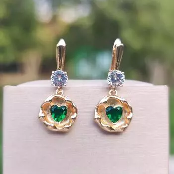 1 пара модных сережек в форме сердца с зеленым цирконием для женщин, повседневные украшения, аксессуары для вечеринок золотой