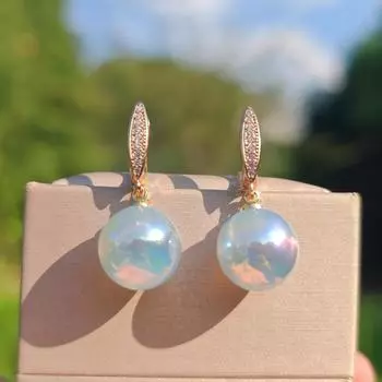 1 пара модных трехцветных круглых искусственных жемчужных цветов висячие серьги для женщин кубические циркониевые украшения аксессуары для рождественской вечеринки синий