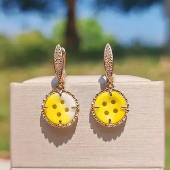 1 пара модных трехцветных круглых пуговиц висячие серьги для женщин кубический цирконий ювелирные изделия аксессуары для рождественской вечеринки жёлтый