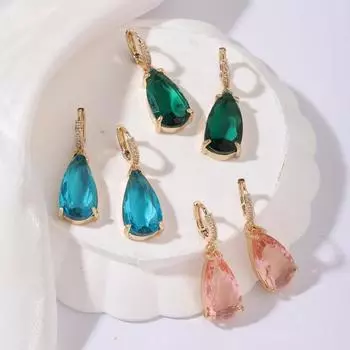 1 пара модных трехцветных висячих серег в форме капли для женщин, ювелирные изделия с кубическим цирконием, повседневные аксессуары синий