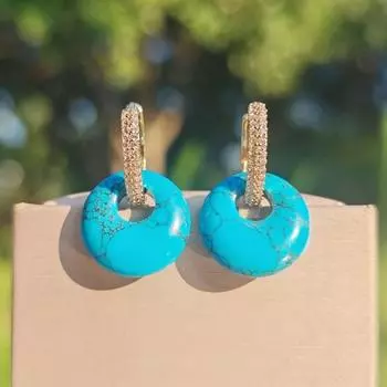 1 пара модных трехцветных висячих сережек из натурального камня для женщин, съемные серьги двойного назначения с кубическим цирконием, украшения для рождественской вечеринки, аксессуары синий