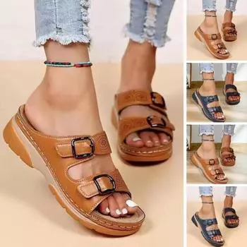 1 пара модных уличных сандалий с пряжкой, женские летние прогулочные тапочки, шлепанцы 38 хаки