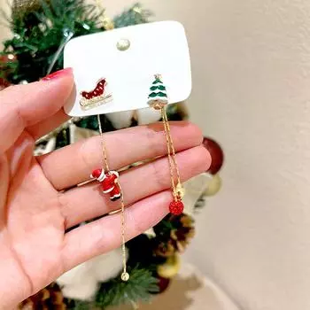 1 пара модных уникальных блестящих сережек с асимметричной длинной кисточкой Санта-Клауса, регулируемые, рождественские