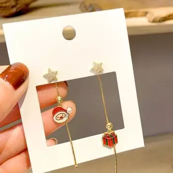 1 пара модных уникальных блестящих сережек с асимметричной длинной кисточкой Санта-Клауса, регулируемые, рождественские