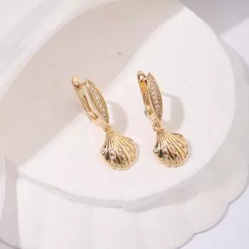 1 пара модных висячих сережек с микромонтировкой в форме ракушки из циркония для женщин, ювелирные изделия золотого цвета, аксессуары для вечеринок золотой