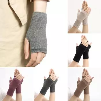 1 пара модных вязаных перчаток однотонные полупальцевые зимние теплые мягкие варежки для улицы ветрозащитные кофейный