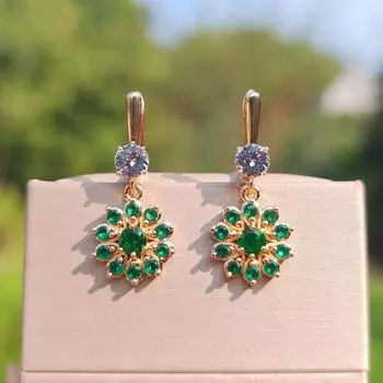 1 пара модных зеленых циркониевых цветов висячие серьги для женщин повседневные ювелирные украшения аксессуары для вечеринок зелёный