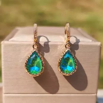 1 пара модных зеленых каплевидных искусственных кристаллических висячих сережек для женщин с кубическим цирконием, ювелирные изделия, аксессуары для вечеринок зелёный