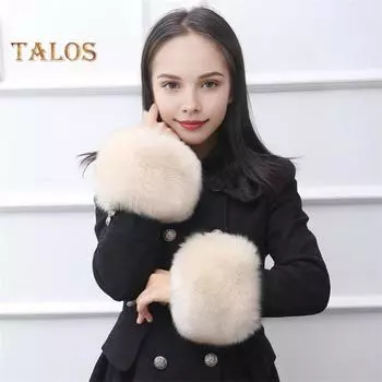 1 пара модных женских нарукавников универсального размера, теплые, универсальные, стильные, искусственный мех, зимние нарукавники вино красного