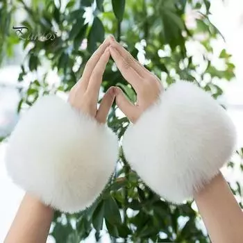 1 пара модных женских нарукавников универсального размера, теплые, универсальные, стильные, искусственный мех, зимние нарукавники белый