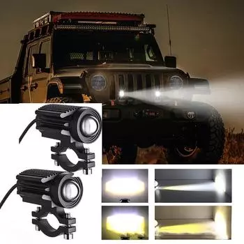 1 пара мотоциклетных фар 24 Вт/12-80 В светодиодных мотоциклетных фар желтого и белого цвета Hi/Lo Spot Light для вождения, противотуманные фары 2pcs