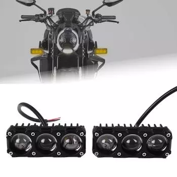 1 пара мотоциклетных светодиодных прожекторов, водонепроницаемый белый, желтый, двухцветный, дальний и ближний свет, 3 линзы, противотуманные фары для вождения