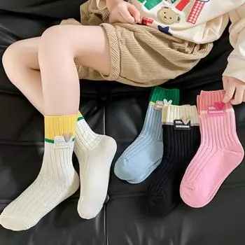 1 пара мягких детских носков для девочек, модные простые разноцветные яркие носки до середины икры для девочек, хлопковые весенне-осенние школьные носки XL бежевый