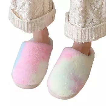 1 пара мягких нескользящих домашних тапочек для женщин, зимние пушистые тапочки с принтом тай-дай, плюшевые хлопковые тапочки 38-39 фиолетовый