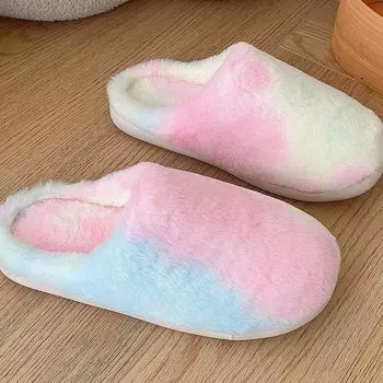 1 пара мягких нескользящих домашних тапочек для женщин, зимние пушистые тапочки с принтом тай-дай, плюшевые хлопковые тапочки 36-37 розовый