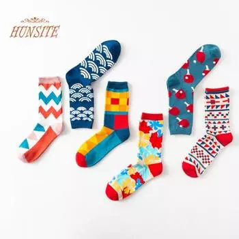 1 пара мягких, теплых, эластичных, мягких противоскользящих носков унисекс средней длины с ярким принтом, без запаха, впитывают влагу, дышащие, носки для пар красный
