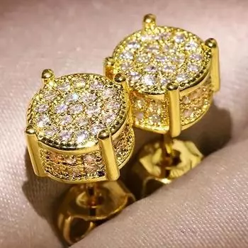 1 пара мужских элегантных и модных креативных круглых серег с натуральным кристаллом циркона, серьги для свадьбы, помолвки, ювелирные изделия, подарок на день рождения, вечеринку, годовщину золотой