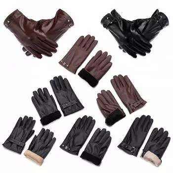 1 пара мужских флисовых термокожаных перчаток, зимние теплые ветрозащитные водонепроницаемые перчатки для сенсорного экрана, черные перчатки с закрытыми пальцами