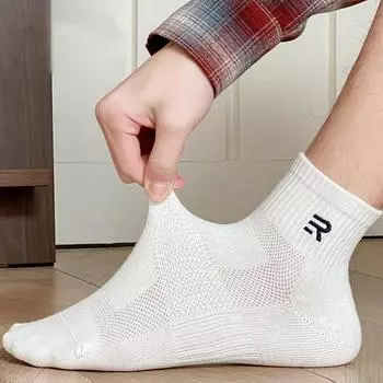 1 пара мужских хлопковых носков до щиколотки средней длины без запаха, сетчатая однотонная вышивка, высокая эластичность, противоскользящие, впитывают пот, противоусаживаются, спортивные четыре серый