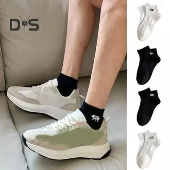 1 пара мужских хлопковых носков с низкой трубкой, без запаха, однотонные, с вышивкой, высокая эластичность, противоскользящие, впитывающие пот, противоусадочные, спортивные четырехсезонные носки One Size C