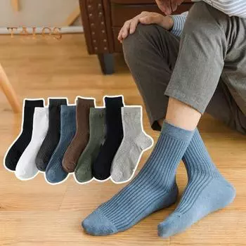 1 пара мужских хлопковых носков средней длины в полоску без запаха, однотонные, высокая эластичность, противоскользящие, дышащие, мягкие, теплые, впитывают пот, противоусаживаются, бизнес темно-серого