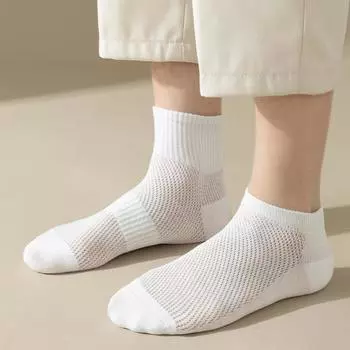 1 пара мужских хлопковых носков средней длины без запаха, тонкая сетка, однотонные, высокая эластичность, противоскользящие, впитывающие пот, не садятся, спортивные One Size чёрный