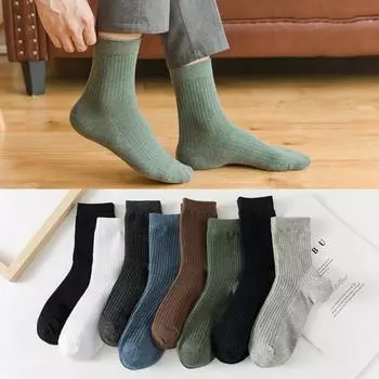 1 пара мужских хлопковых носков в полоску средней длины, высокая эластичность, противоскользящие, дышащие, мягкие, теплые, впитывающие пот, противоусадочные, деловые спортивные носки темно-серого