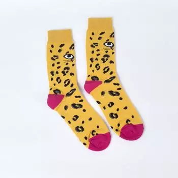 1 пара мужских носков до середины икры с рисунком волка и леопарда из коллекции «Животные», модная уличная одежда, подходит для ношения в любое время года One Size