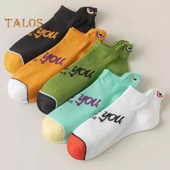 1 пара мужских носков с низким вырезом, короткие, с буквенным принтом, соответствующие цвета, высокая эластичность, тонкие впитывающие пот, мягкие дышащие носки-лодочки оранжевый