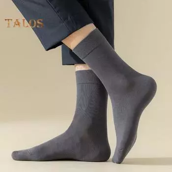 1 пара мужских носков средней длины, без запаха, износостойкие, однотонные, высокая эластичность, противоскользящие, дышащие, мягкие, впитывают пот, противоусадочные, спортивный хлопок светло-серый